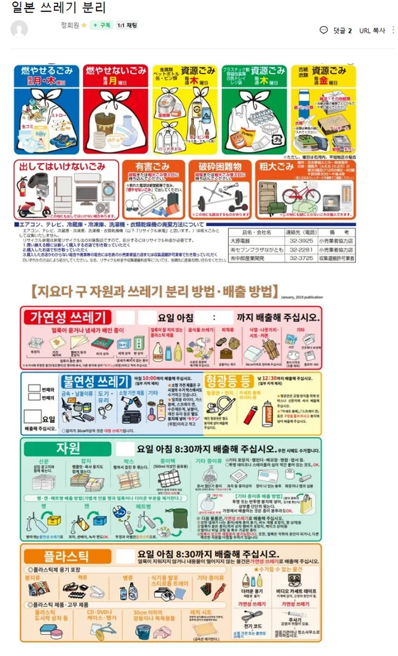 일본 쓰레기 분리 게시글 캡처